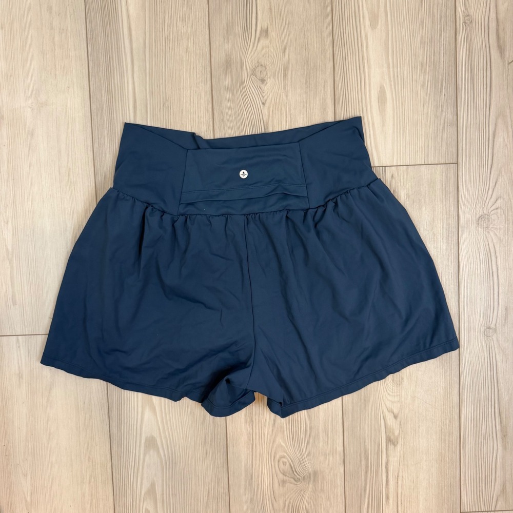 Halara High Waisted 2-in-1 Flowy Athletic Shorts Navy Blue 1X Long Zipper Pocket